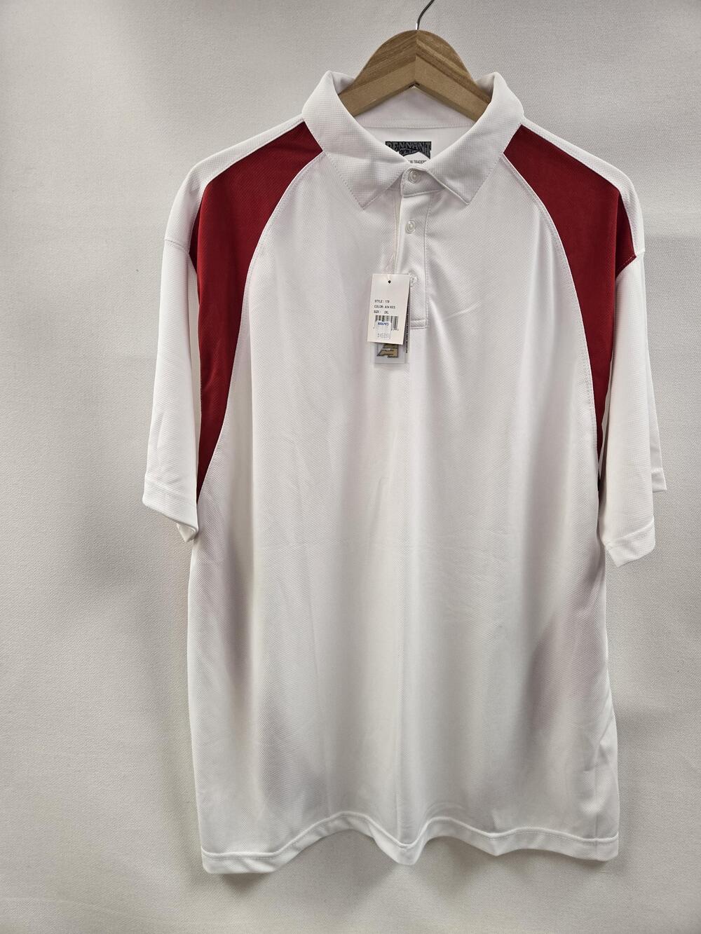 Pennant White Mountain Traders Polo Shirt Mens 2XL White Red Moisture Wicking